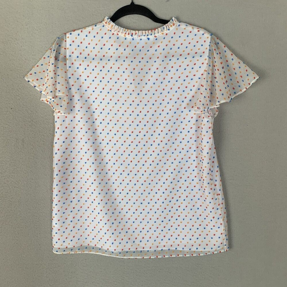 Draper James Top Women Medium Multicolor Swiss Dot Flutter Sleeve Chiffon Flowy - Picture 3 of 7